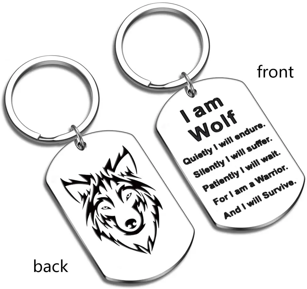 Inspirational Graduation Gift Wolf Keychain for Women Men Teen Girls Boys Him Her I am Wolf Fans Gift Dog Tag Jewelry Keychain