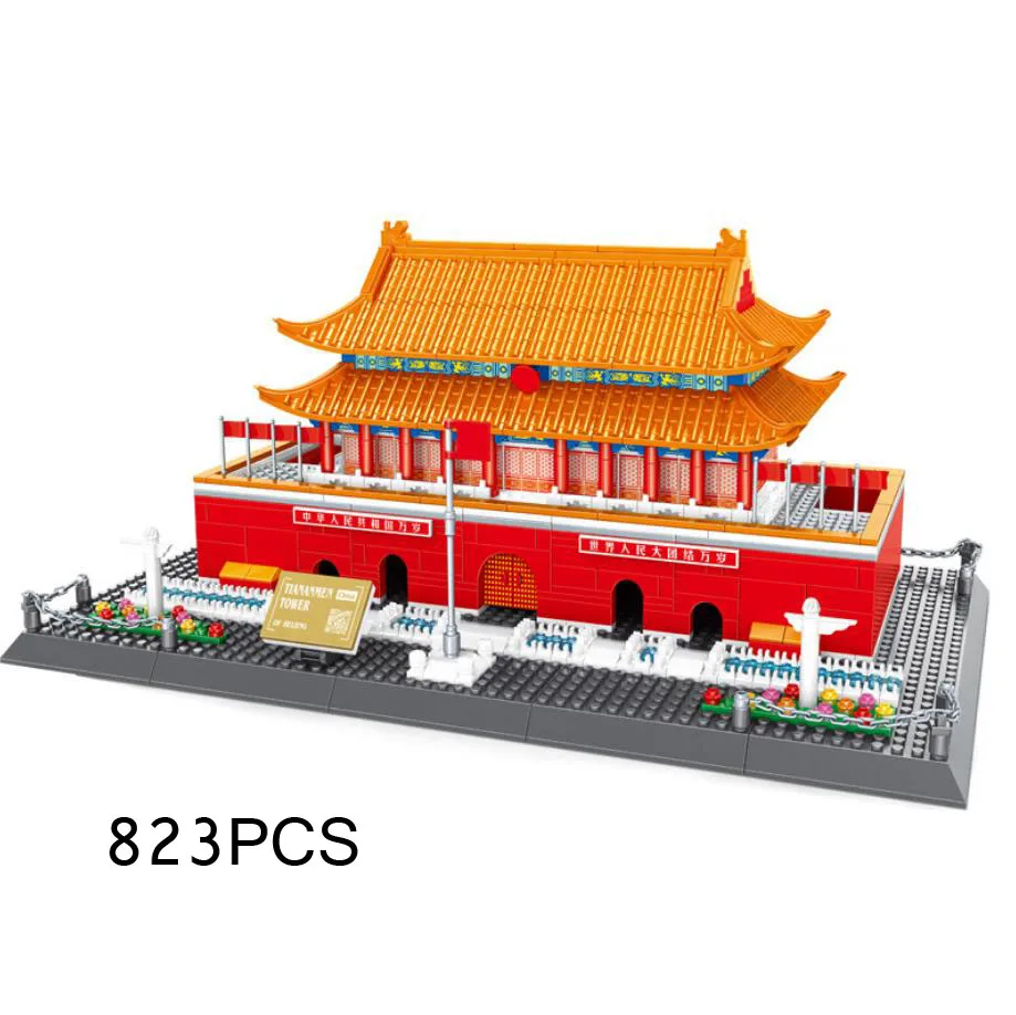 

World famous China History Cultural architecture building block beijing tianan men Square model brick educational toy collection