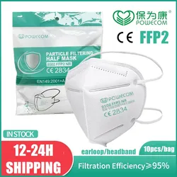 FFP2 CE Face Mask Filtering masque Powecom Anti Particles Mist 6ply Protection for Dust Pollen Melt-blown Earband mask white