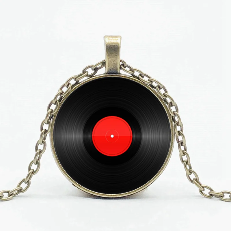 Retro Music Record Necklace Music Personal Album Round Glass Pendant Necklace Gift for Music Lovers