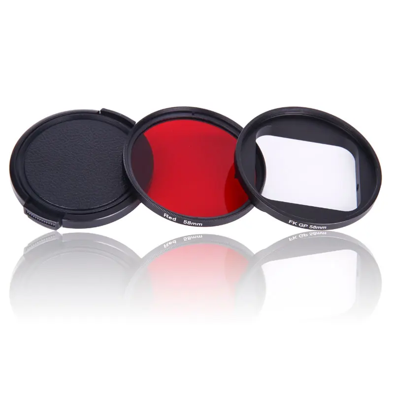 58mm UV CPL FLD Red Yellow Purple Orange Color Filter +Lens Cap+ Adapter Ring for gopro Hero 5 6 Waterproof Housing Case Filter