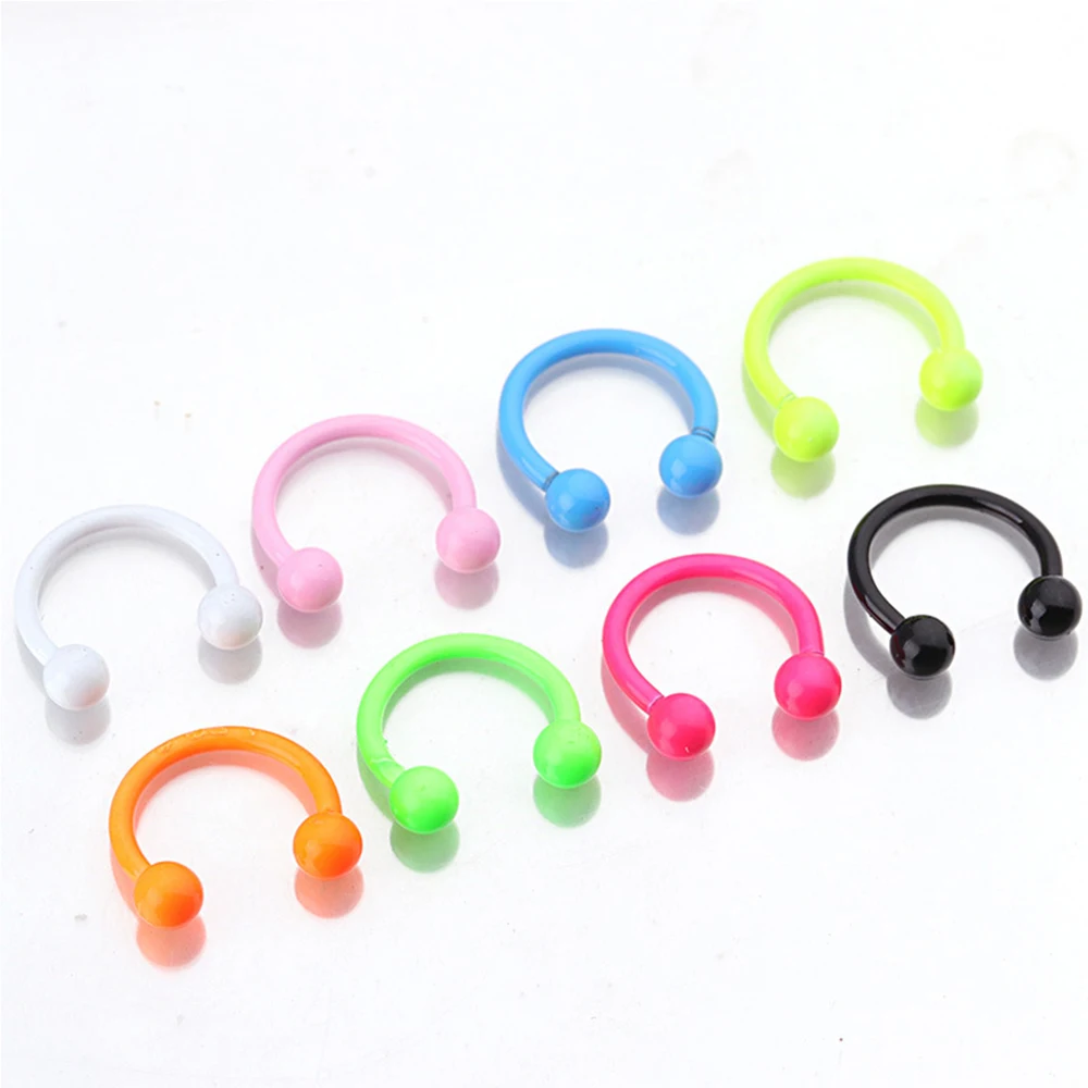 10Pcs/Lot Mixed Candy Color Random Stainless Steel Nose Rings Nose Nipple Hoops Nose Septum Eyebrow Ear Piercing Body Jewelry