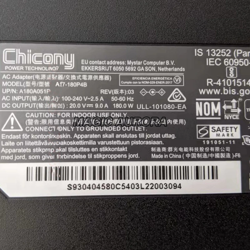 Imagem -02 - Chicônia Genuína A17180p4b 180w Carregador 20v 9a A180a051p Adaptador ac para Msi Gf65 Fino 10ue Ws66 Ws75 Portátil Fonte de Alimentação