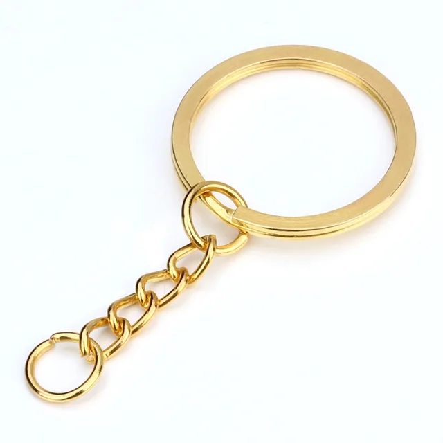 20 sztuk złoty kolor breloczek breloczek brązowy rod 28mm długie okrągłe dzielone breloki brelok do kluczy dla DIY tworzenia biżuterii hurtowo