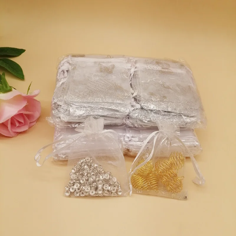 1000Pcs White Organza Bags Butterfly Drawstring Sachet Bag Mini Storage Bags for Women Wedding Gift Box Packaging Bag Display