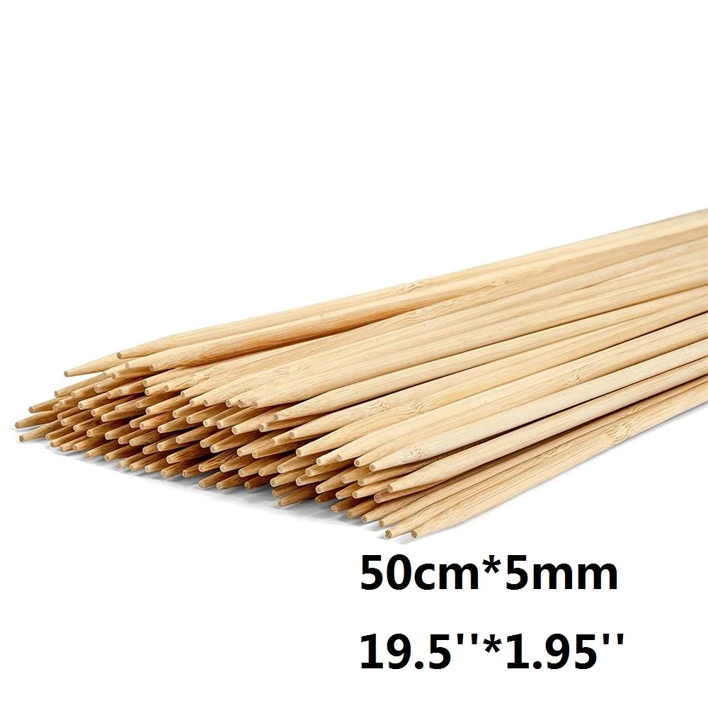 50cm*5mm Long Bamboo BBQ Skewers Wooden Potato Marshmallow Roasting Sticks Natural Wood Barbecue Skewer Set Bar 100pcs/200pcs