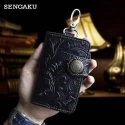 Handmade Genuine Leather Smart Key Wallet  DIY Keychain  Cowhide Housekeeper Key Pocket Portable  Organizer Car Keys Holder