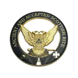 Gold Masonic Car Emblem, Ancient Scottish Rite, 33 Degree, Wing Up, Mason, Auto Truck, Motorcycle Decal Sticker, Badge, 3