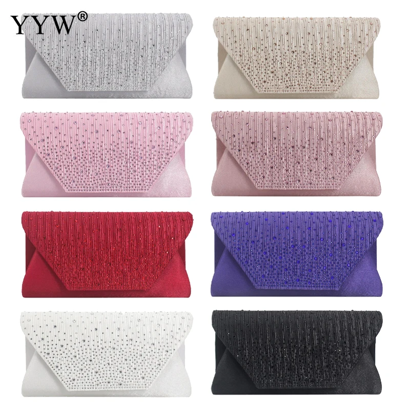 Elegant Women's Crystal Diamond Evening Clutch Handbags Sparkly Rhinestone Envelope Wedding Bridal Party Shoulder Messenger Bags