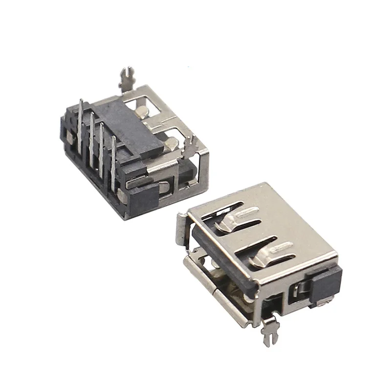 10 Pcs/Lot Female 4 Pin 2 Foot Type A USB 2.0 DIP  90 Insert Direct Data Charge Plug Socket Jack Connector Wire Adapeter