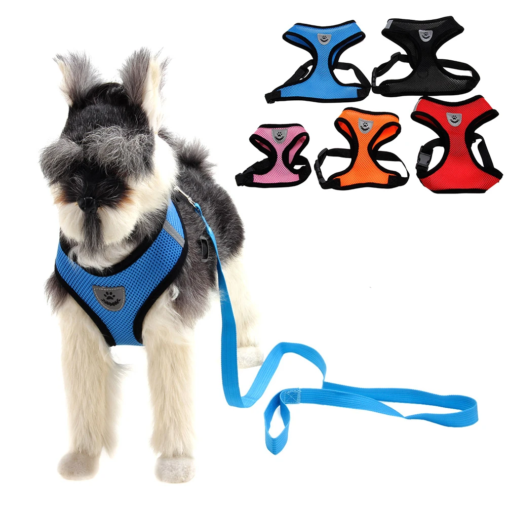 

Breathable Mesh Pet Harness and Leash Set Small Dog Chest Back Strap Puppy Cat Vest Harnesses Collar Bulldog Traction Rope