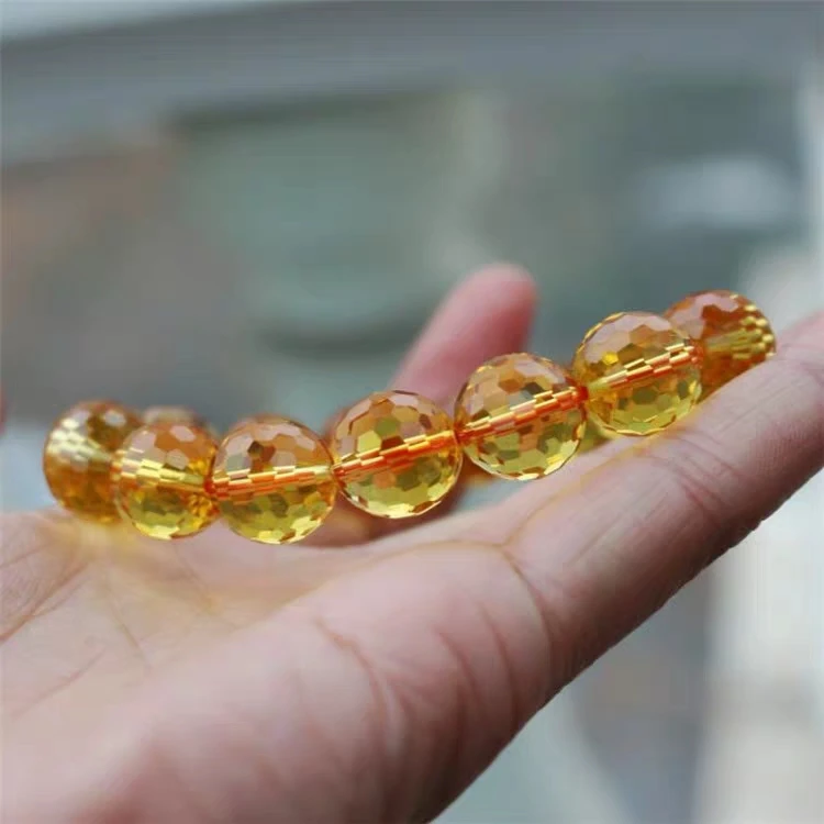 Natural Yellow Citrine Quartz Crystal Clear Faceted Round Beads Bracelet Citrine 8mm 10mm 12mm 14mm Gemstone AAAAA