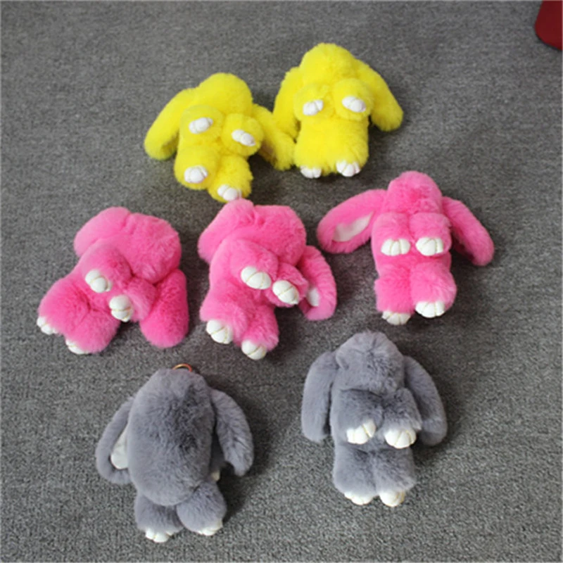 Cute Fluffy Fur Rabbit Key Chain Women Girls Plush Pompom Bunny Keychain On Bag Car Trinket Female Jewelry Party Toys Gift