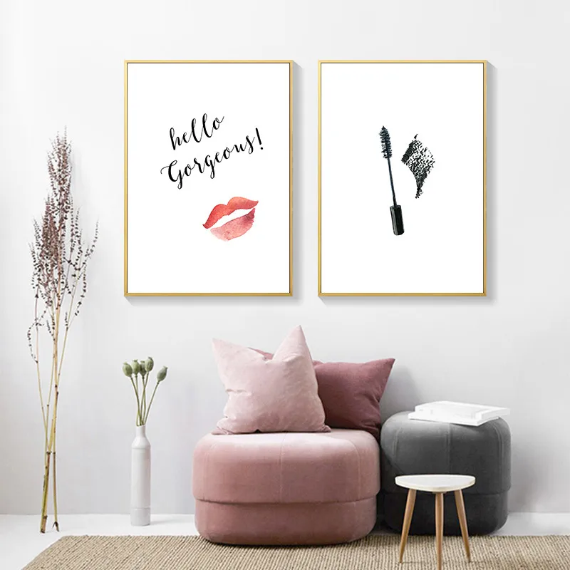 Canvas prints multicolor eyelashes art painting high heels lips wall poster beauty salon living room decoration