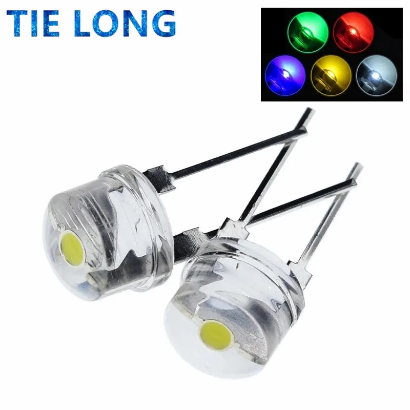 10 Chiếc Mới F8 8Mm 0.5W 3.0-3.2V Mũ Rơm LED Trắng Siêu Sáng Đèn LED góc Rộng Trong Suốt LED Strawhat LED