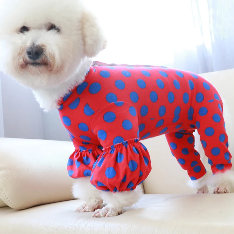 

Pet Dog Jumpsuit Thin 100%Cotton Puppy Clothes Red Dot Overalls Protect Belly Pajamas For Small Dogs Sweatshirt Chihuahua Poodle