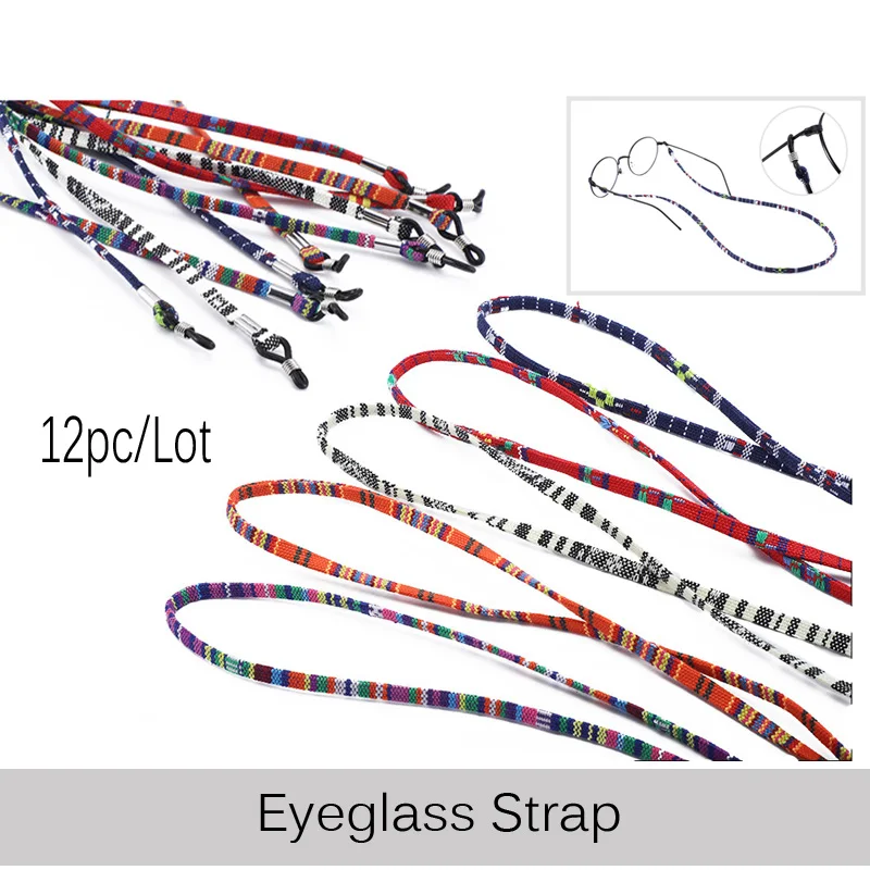 

12pcs/lot Retro Colorful Women eyeglass Strap Sunglasses Cotton Neck String Cord Retainer Eyewear Lanyard Holder