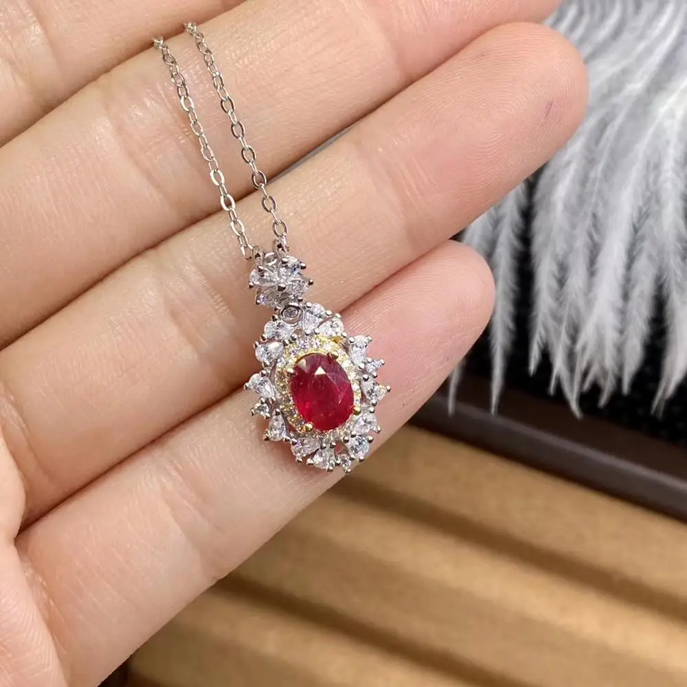 KJJEAXCMY Fine Jewelry 925 Sterling Silver inlaid Natural gemstone ruby Female  Miss Woman Girl Pendant Necklace noble