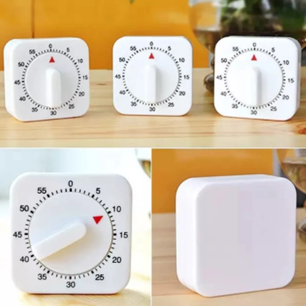 

60 Minutes Kitchen Timer Count Down Alarm Reminder White Square Mechanical Timer for Kitchen Home Baking Tools