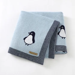 Coperta per neonato Plaid in cotone lavorato a maglia bambino ragazzo ragazza passeggino avvolgere Swaddle letto per neonati coperture per dormire pinguino carino trapunta morbida