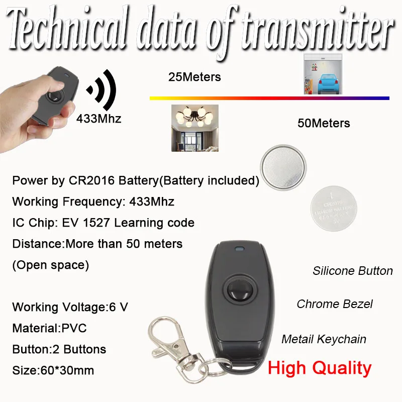433Mhz Universal Wireless Remote Control Smart Switch AC 220V 30A HighPower 1CHReceiver Module RF Transmitter LightPump Factory