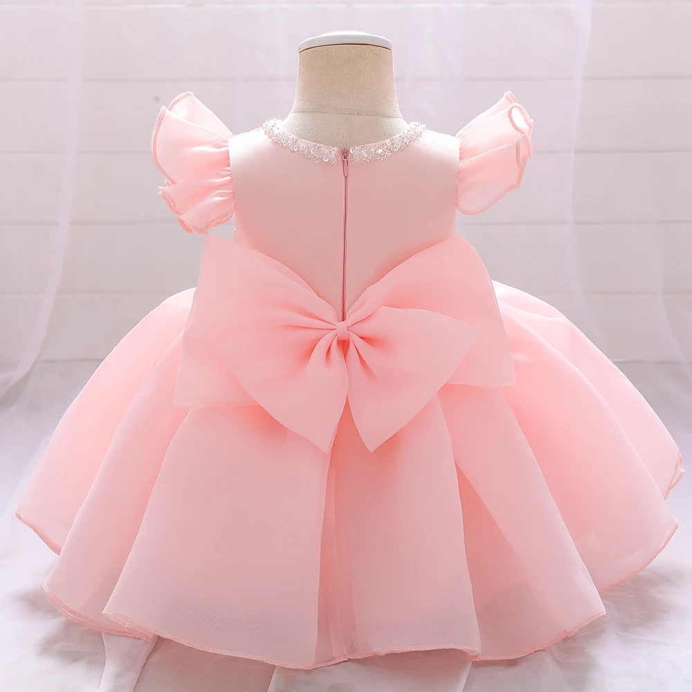 Baby Girls White Baptism Dress Big Bow Toddler Christening Ball Gown Kids Dress For Girl Birthday Princess Party Dresses