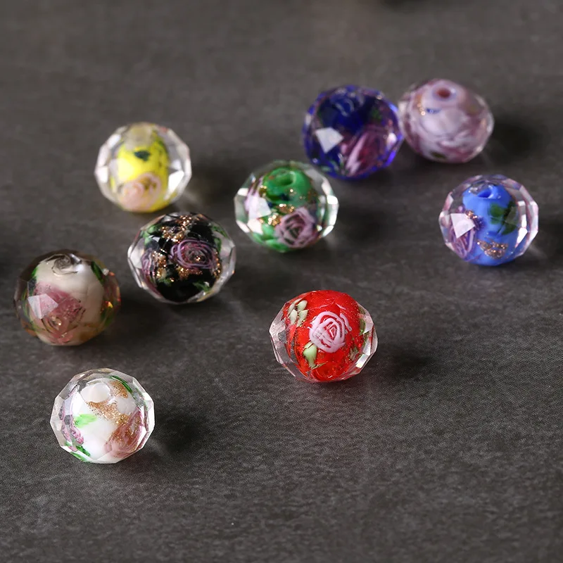 10pcs Japanese Murano Transparent Glass Lampwork Beads 10*8mm Flower Round Faceted Beads for Jewelry Making Women Diy Bracelet