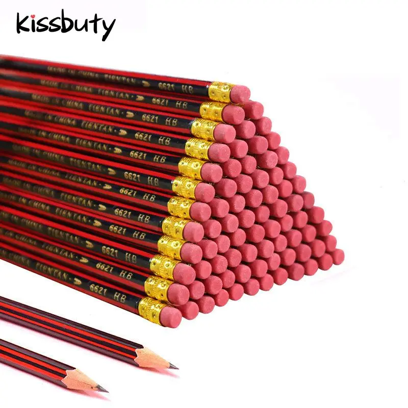 30/50/100Pcs /Lot Sketch Pencil Wooden Lead Pencils HB Pencil With Eraser Children Drawing Pencil School Writing Stationery