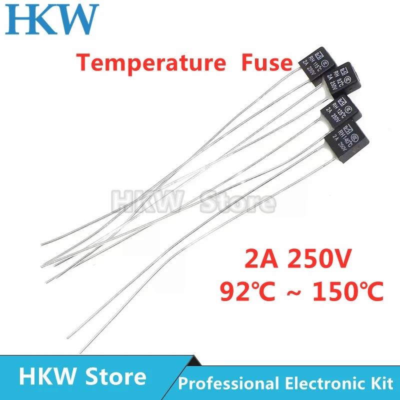 100pcs Temperature Fuse Fan Motor 2A 250V RH 92 95 102 105 110 115 120 125 130 135 140 145 150 degree LED Thermal Fuses Fusiable