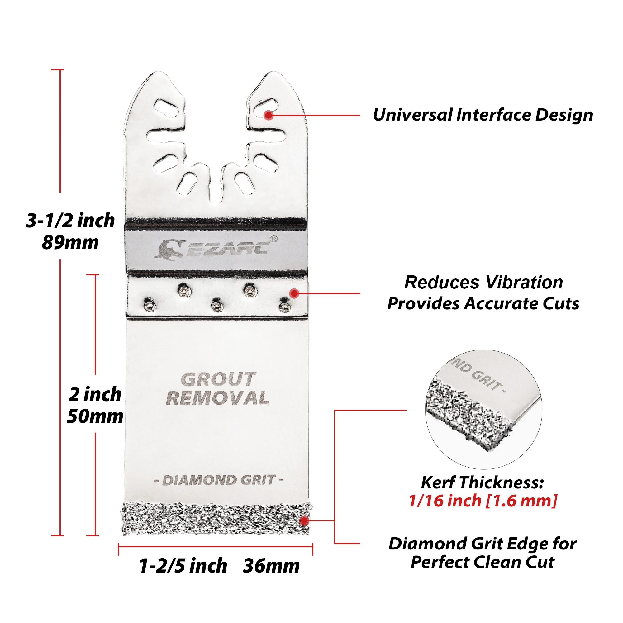 EZARC 3Pc Diamond Oscillating Blade Flush Cutting Oscillating Multi Tool Saw Blades for Grout Removal Mortar Soft Tile Cut DO34F