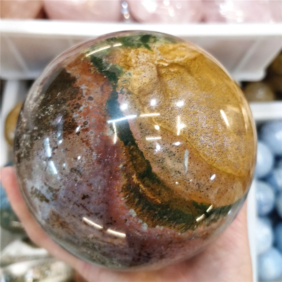 Natural Ocean Jasper Crystal Sphere Sea Jade Quartz Mineral Balls Charms Aesthetic Home Decor Living Room Desk Furnishings Stone