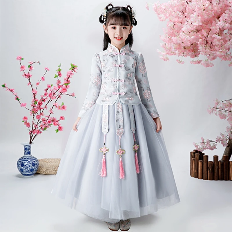 

Chinese Style Girl's Embroidery Dress For wedding party Evening birthday Plush Warm Dresses the first dress vestidos de fiest