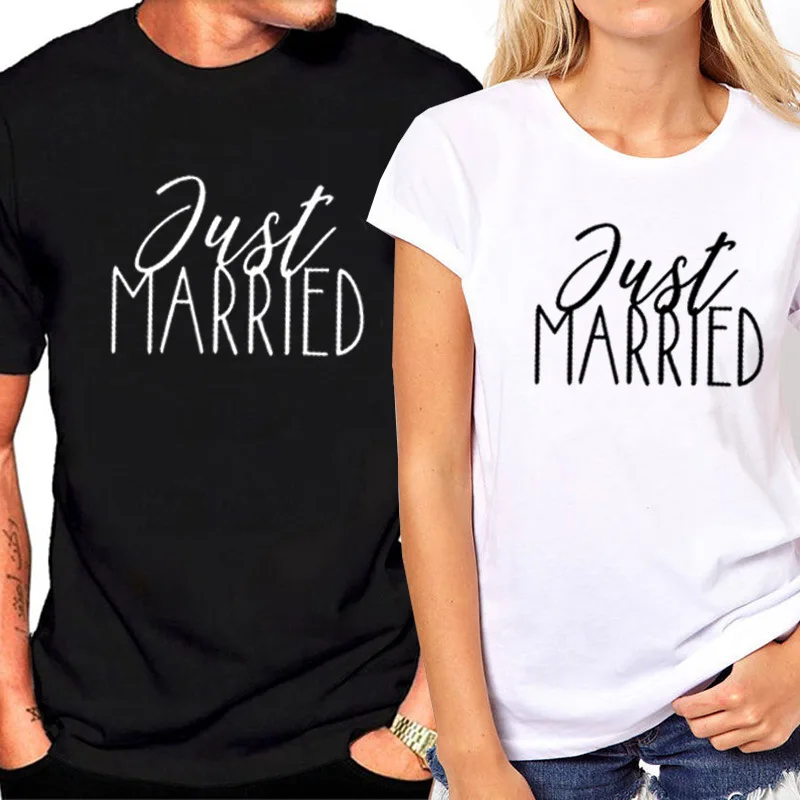 Just Married Print Couple T-shirt Short Sleeve Tee Top Summer Unisex Tshirt Lover Tee Tops Woman