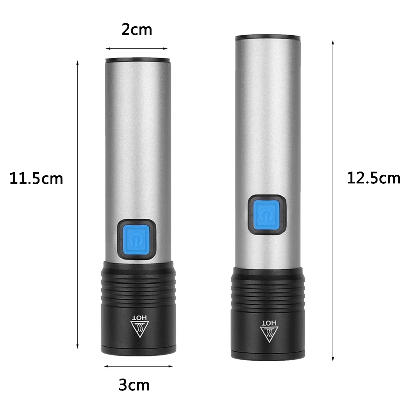 Linterna LED recargable XM-L T6 con USB, linterna de Camping con zoom, batería de litio, resistente al agua, con bombillas LED integradas de 1200mah