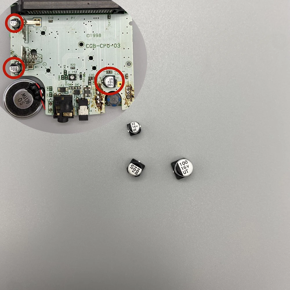 Capacitor para gameboy advance for gba, capacitor para gbc, reparo e substituição para placa
