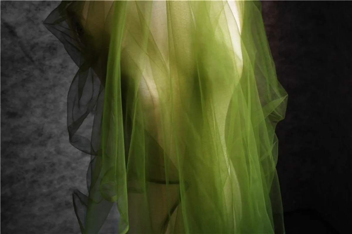 Stretch Mesh Tulle Fabric Green Soft DIY Background Decor Curtain Scarf Headdress Veil Skirt Wedding Dress Designer Fabric