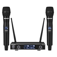 Freeboss 2 Way UHF Fixed Frequency Professional Wireless Dynamic Microphone Karaoke System 2 Handheld Mic with Receiver FB-U35