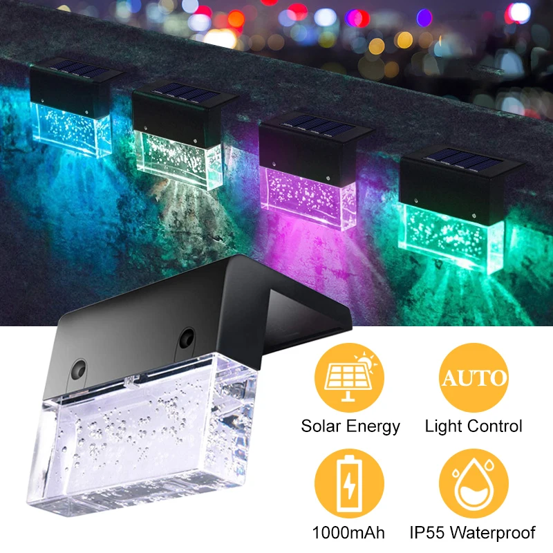 

Waterproof Solar Deck Light LED Garden Step Lights RGB+Warm White Color Decorative Fence Lamp Auto ON/OFF For Stairs Patio Decor