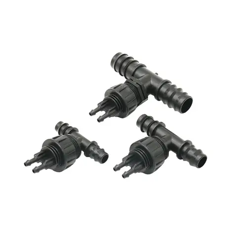 Drip Irrigation 16mm 20mm 25mm To 1/4 Hose Reducer Tee Water Splitter 1/2 3/4 1" To 1/4 Hose 2-Way To Connect Drippers 1Pcs