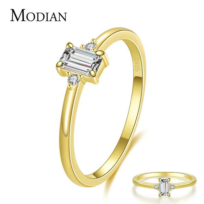 Modian Authentic 925 Sterling Silver Classic Charm Emerald Cut Zirconia Finger Rings For Women Hypoallergenic Wedding Jewelry