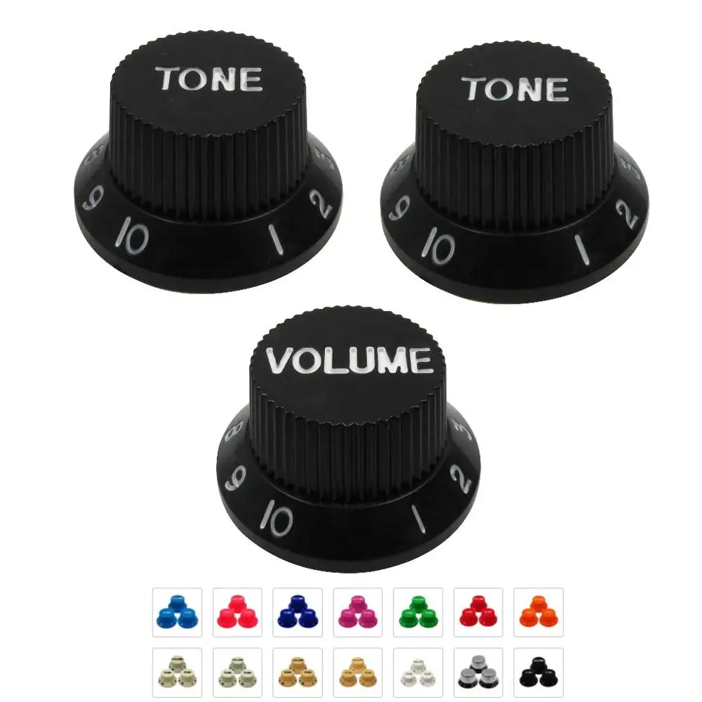 FLEOR Plastic 2T1V Top Hat Electric Guitar Knobs Volume Tone Control Knobs Caps Buttons 18-Splines Fit ST Guitar Accessories