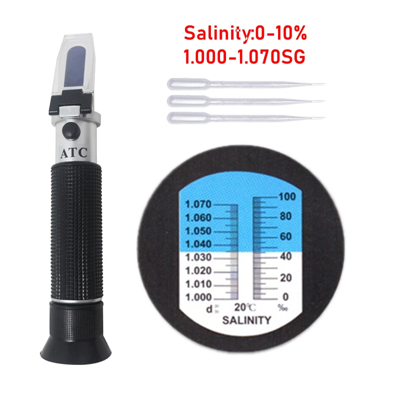 

Salinity Refractometer 0-10% 1.000-1.070SG Optical Salinity Meter Salometer for Seawater Marine Aquaculture Food Salt Tester
