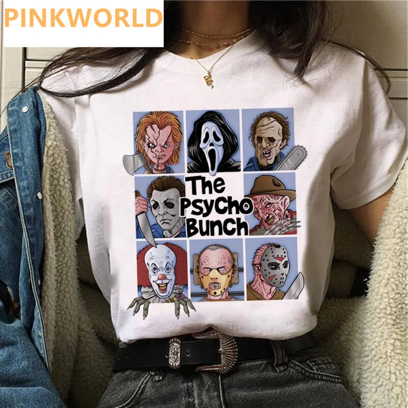 Horror Movie Chucky Anime print ladies T-shirt casual basics O-collar white shirt short sleeve ladies T-shirts,Drop Ship