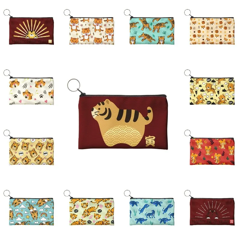 Year of the tiger Coin Purse Women Mini Canvas Card Holder Small Wallet Daily Storage Bag Kawaii Pen Bag For Kids Girls Gifts