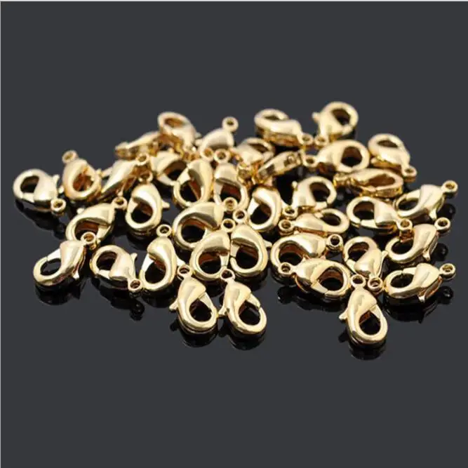 RWJ009 wholesale10/12/15mm Gold Color Lobster Clasps Hooks For Necklace Bracelet Chain DIY Jewelry 100PCS/LOT