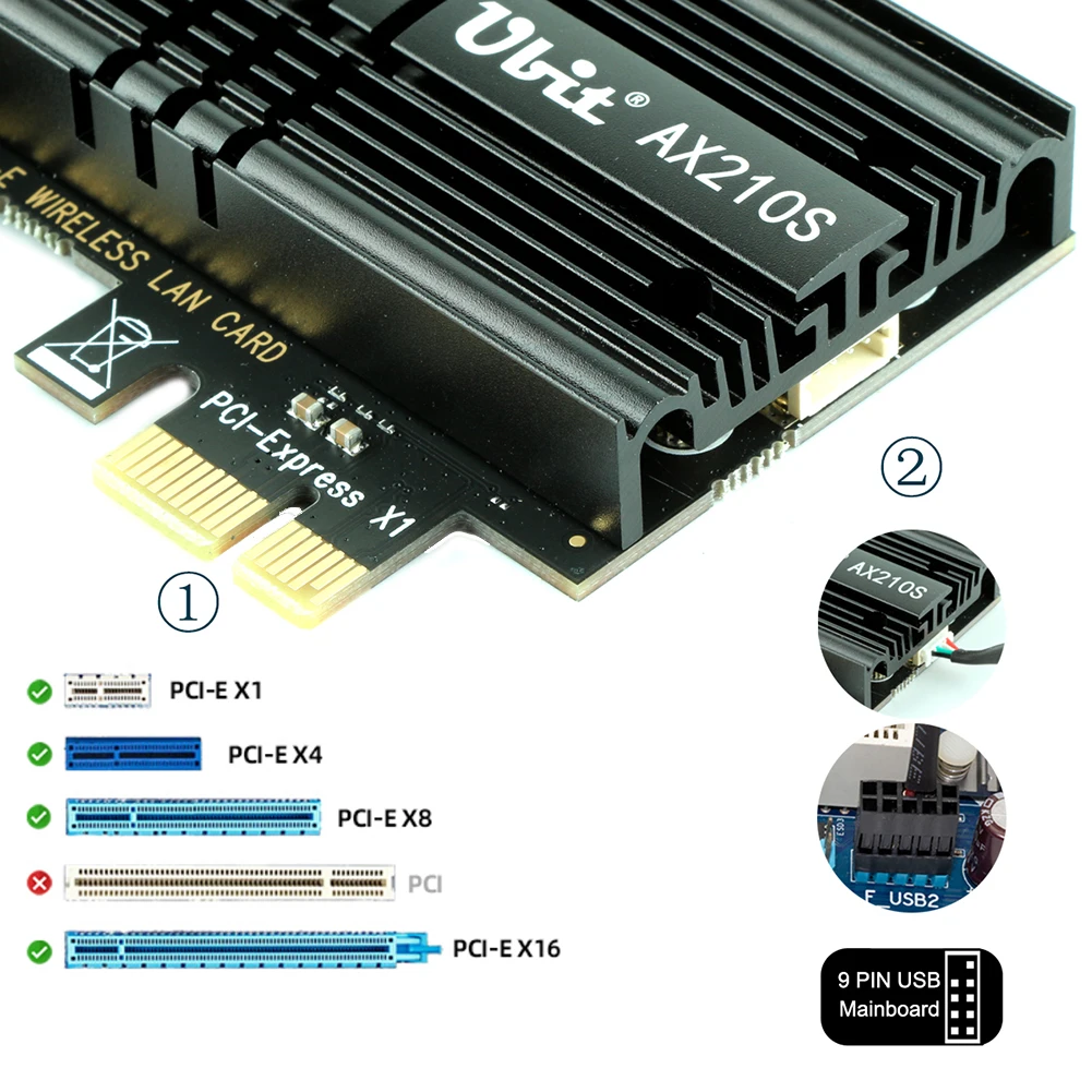 Imagem -04 - Ubit-pci Express Card com Mu-mim Adaptador Wi-fi 6e Suporta 6ghz 7ª Geração até 5400mbps Bluetooth 5.2 Ax210s Adaptador Wlan sem Fio