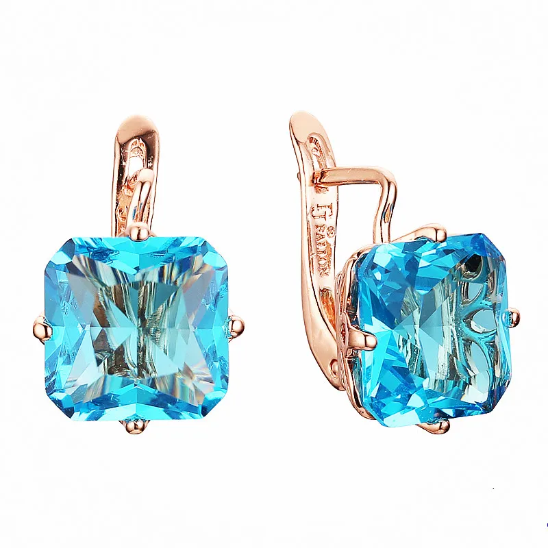 Luxury Earring 585 Rose Gold Color Jewelry Light Blue Cubic Zircon Earring Designs for Women  Fashion OL Earring