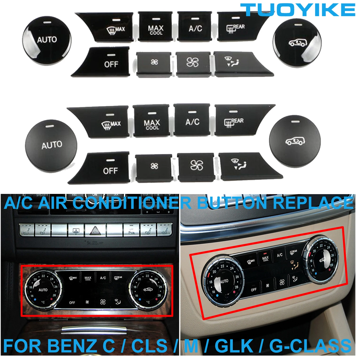 

Matt Piano Black Dashboard AC Air Conditioner Button Sequin Replace Trim For Mercedes-Benz W204 C-Class CLS M / G / GLK-Class