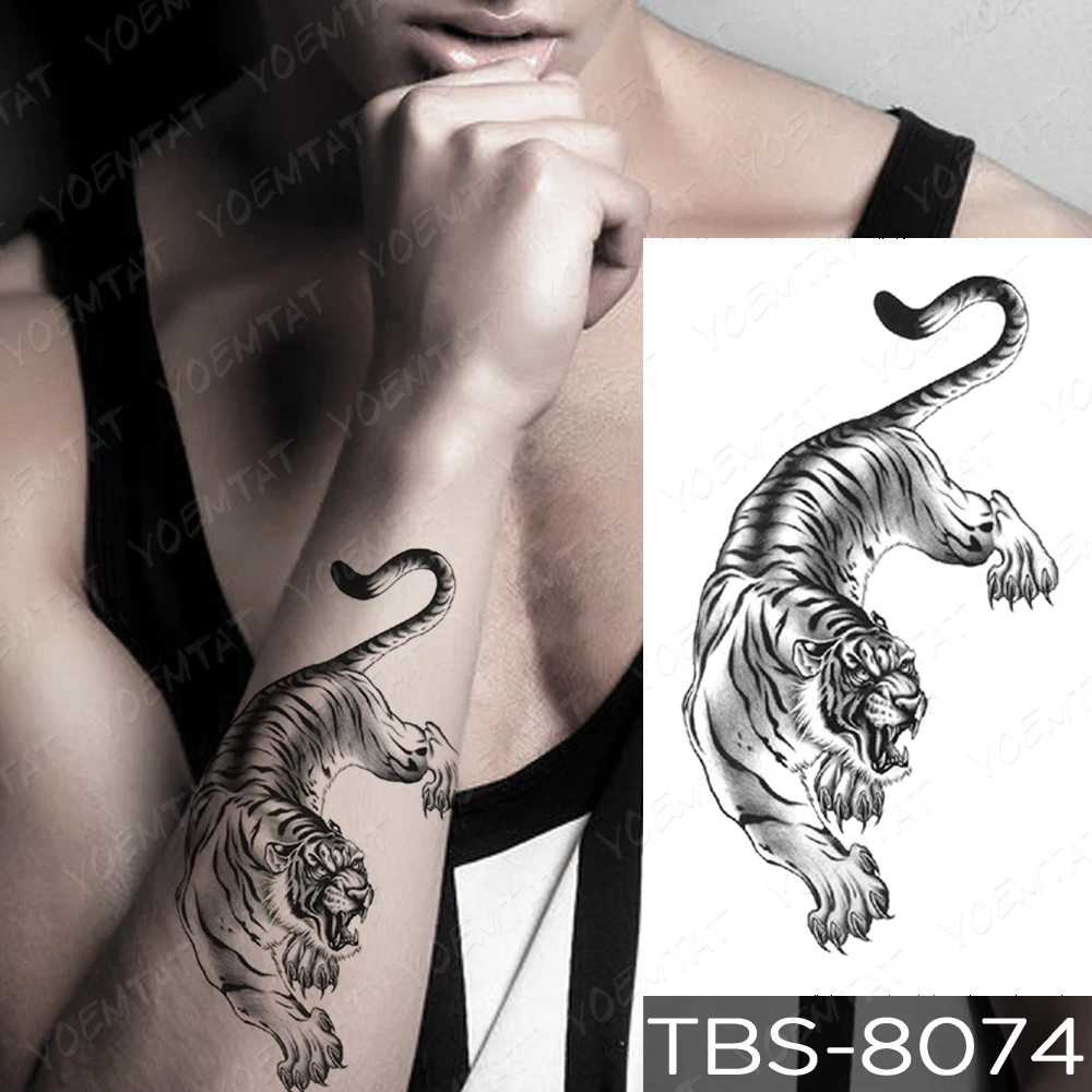 

Jaguar Temporary Tattoo Sticker Black Tiger Lion Wolf Tato Arm Shoulder Realistic Fake Man Woman Glitter Kids Tatu Body Art 2021