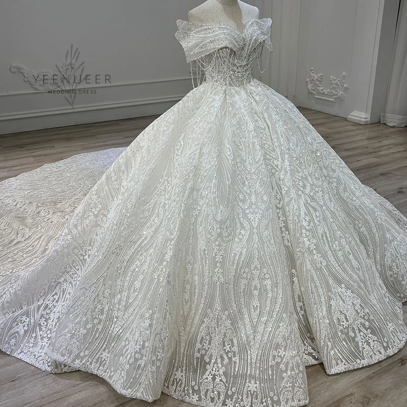 Yeenueer Luxury Full Beaded Lace Wedding Dress 2021 Vintage  Bridal Gown Long Train high quality full beading lace Handwork